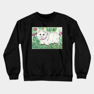 White munchkin kitten art Crewneck Sweatshirt